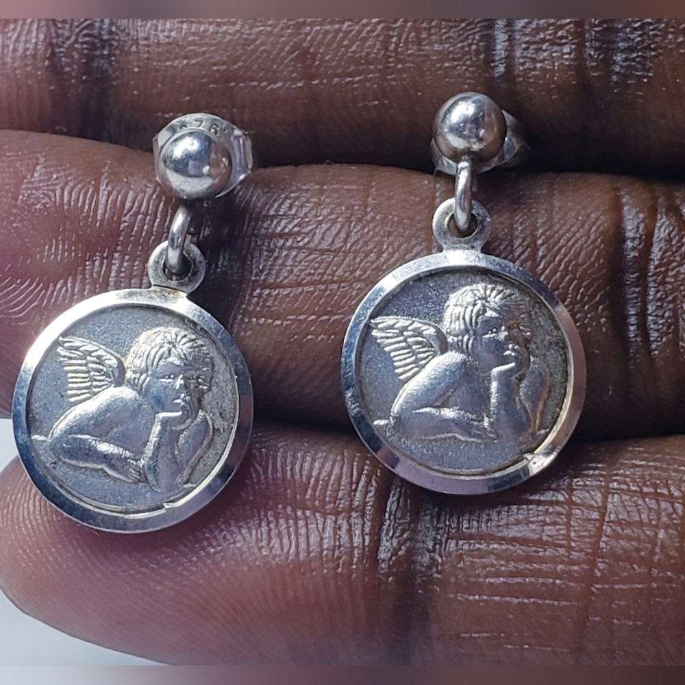 Italian Cherub/ Guardian Angel  Sterling Silver Motif Earrings.